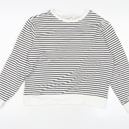 Marks and Spencer Womens White Striped Cotton Pullover Sweatshirt Size S Pullover