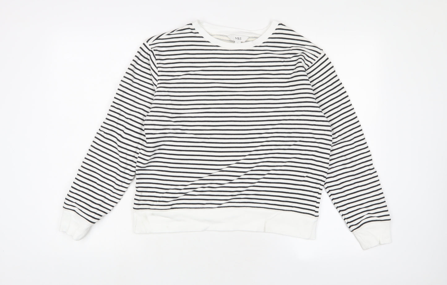 Marks and Spencer Womens White Striped Cotton Pullover Sweatshirt Size S Pullover