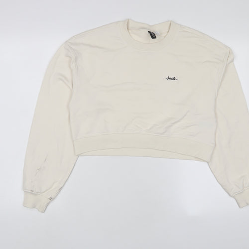 h&mq Womens Ivory Cotton Pullover Sweatshirt Size S Pullover