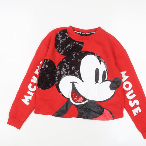 Mickey Mouse Girls Red Cotton Pullover Sweatshirt Size 9-10 Years Pullover
