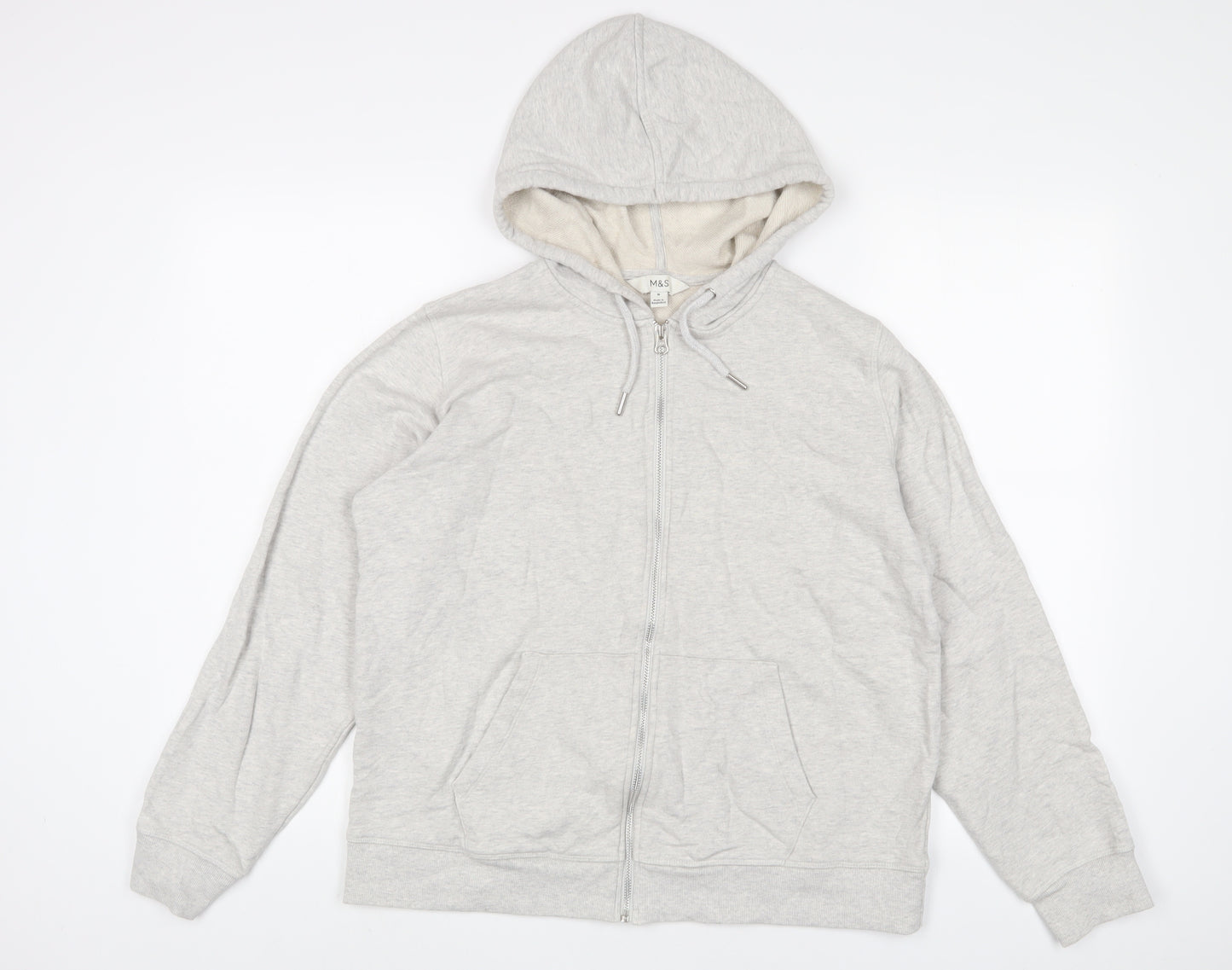 Marks and Spencer Mens Grey Cotton Full Zip Hoodie Size M