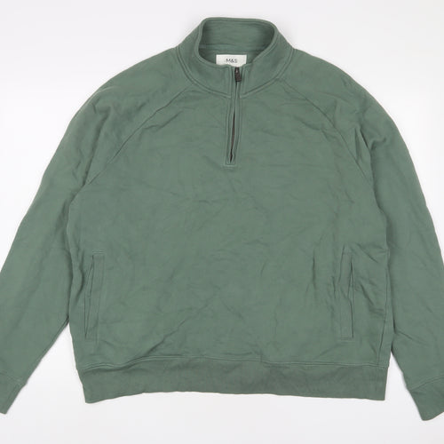Marks and Spencer Mens Green Cotton Pullover Sweatshirt Size 2XL