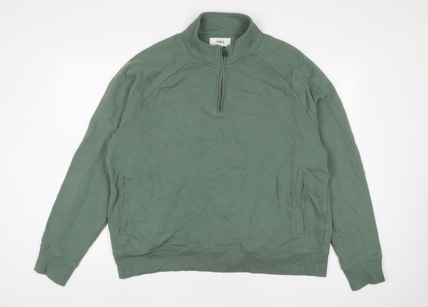 Marks and Spencer Mens Green Cotton Pullover Sweatshirt Size 2XL