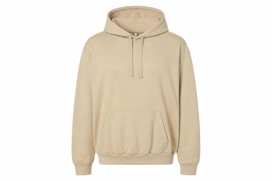 Front view of h7m women’s beige cotton pullover hoodie, size L, pullover