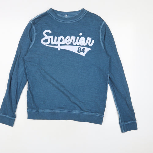 Marks and Spencer Boys Blue Cotton Pullover Sweatshirt Size 13-14 Years Pullover