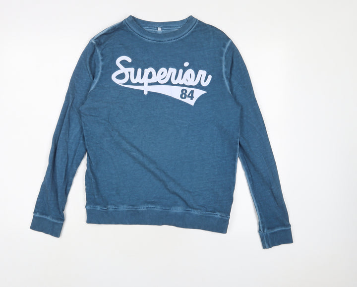 Marks and Spencer Boys Blue Cotton Pullover Sweatshirt Size 13-14 Years Pullover