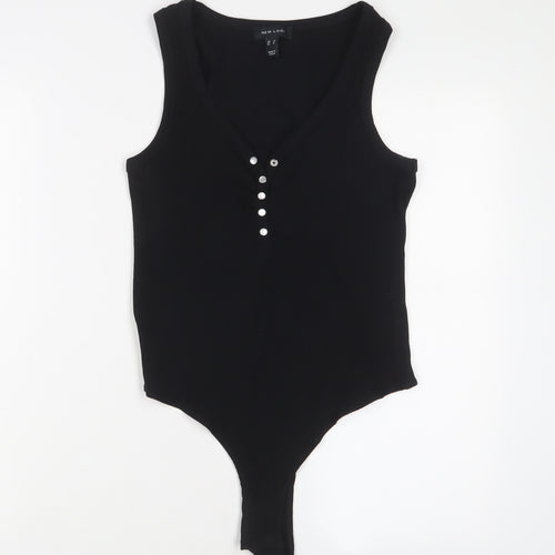 New Look Womens Black Cotton Bodysuit One-Piece Size 14 Snap
