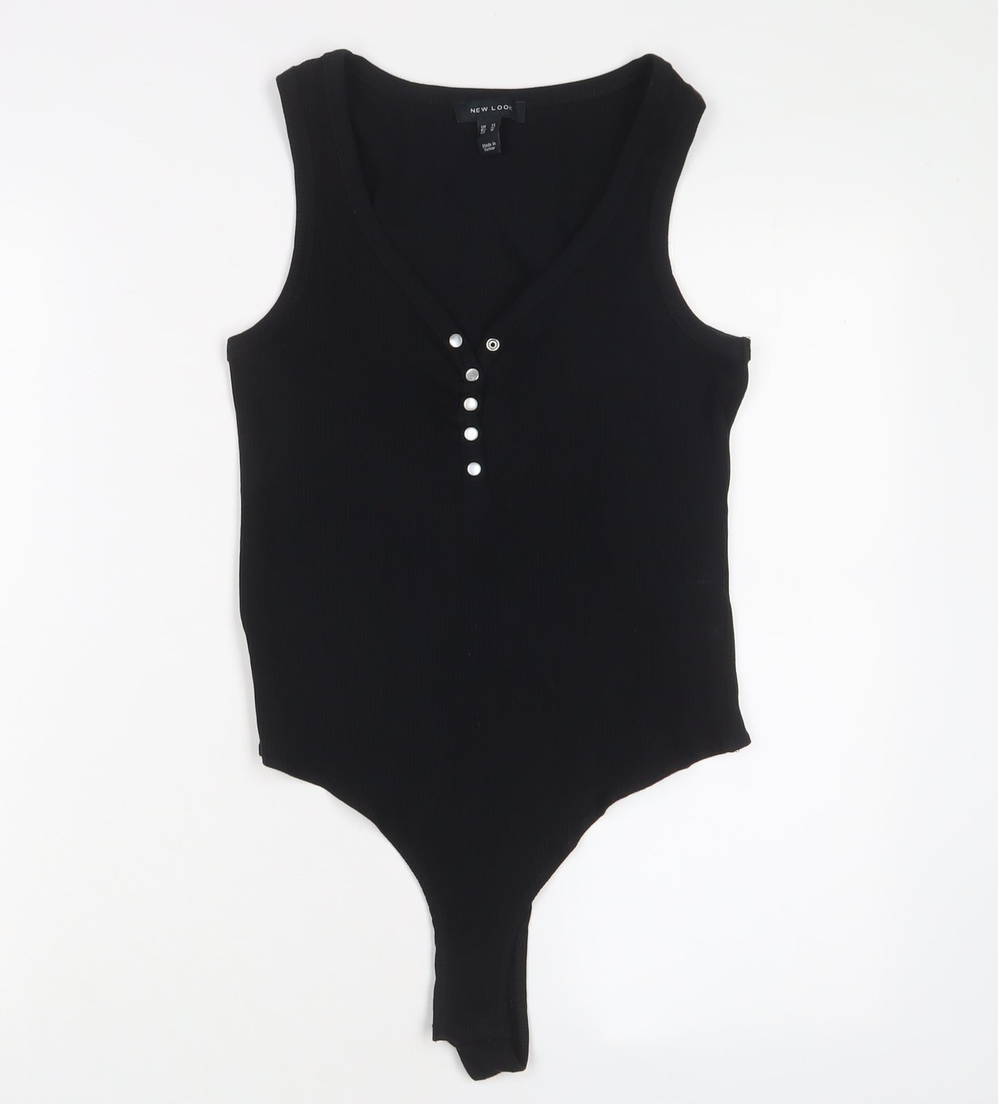 New Look Womens Black Cotton Bodysuit One-Piece Size 14 Snap