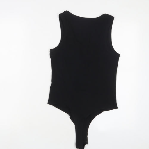 New Look Womens Black Cotton Bodysuit One-Piece Size 14 Snap