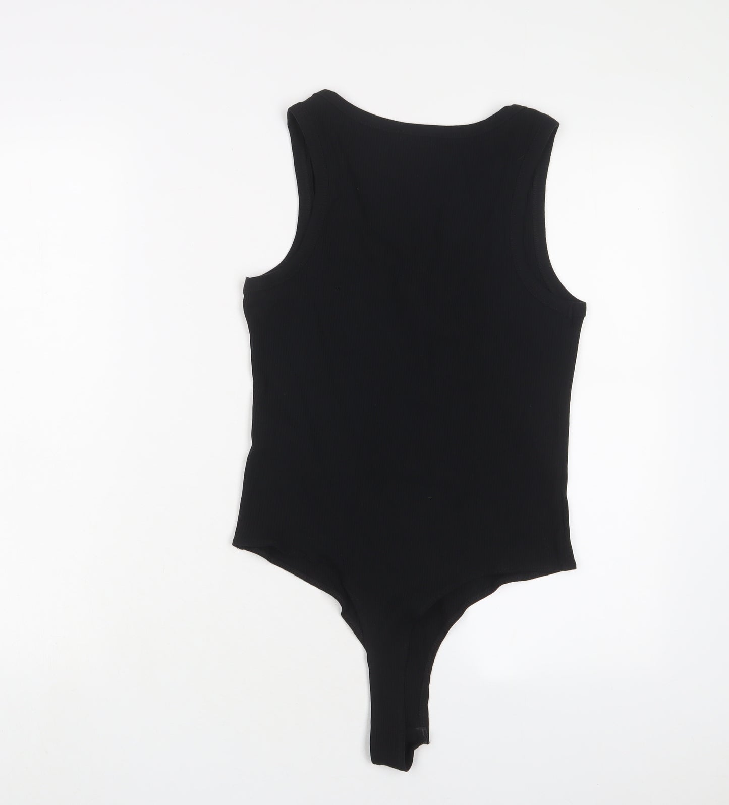 New Look Womens Black Cotton Bodysuit One-Piece Size 14 Snap