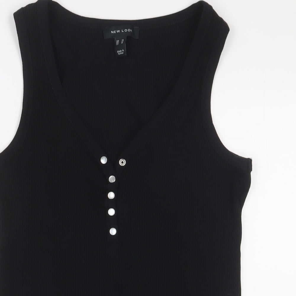 New Look Womens Black Cotton Bodysuit One-Piece Size 14 Snap