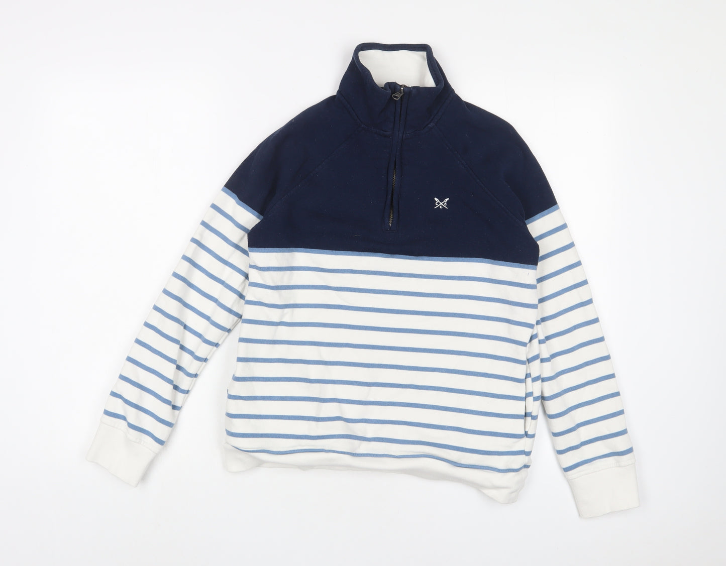Crew Clothing Womens Blue Striped Cotton Pullover Sweatshirt Size 10 Zip
