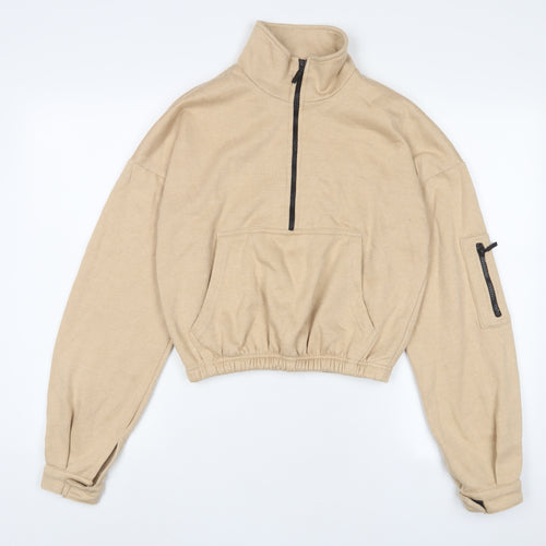 PRETTYLITTLETHING Womens Beige Cotton Pullover Sweatshirt Size S Zip