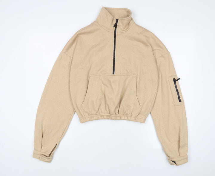 PRETTYLITTLETHING Womens Beige Cotton Pullover Sweatshirt Size S Zip