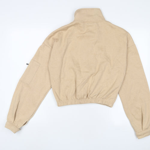 PRETTYLITTLETHING Womens Beige Cotton Pullover Sweatshirt Size S Zip