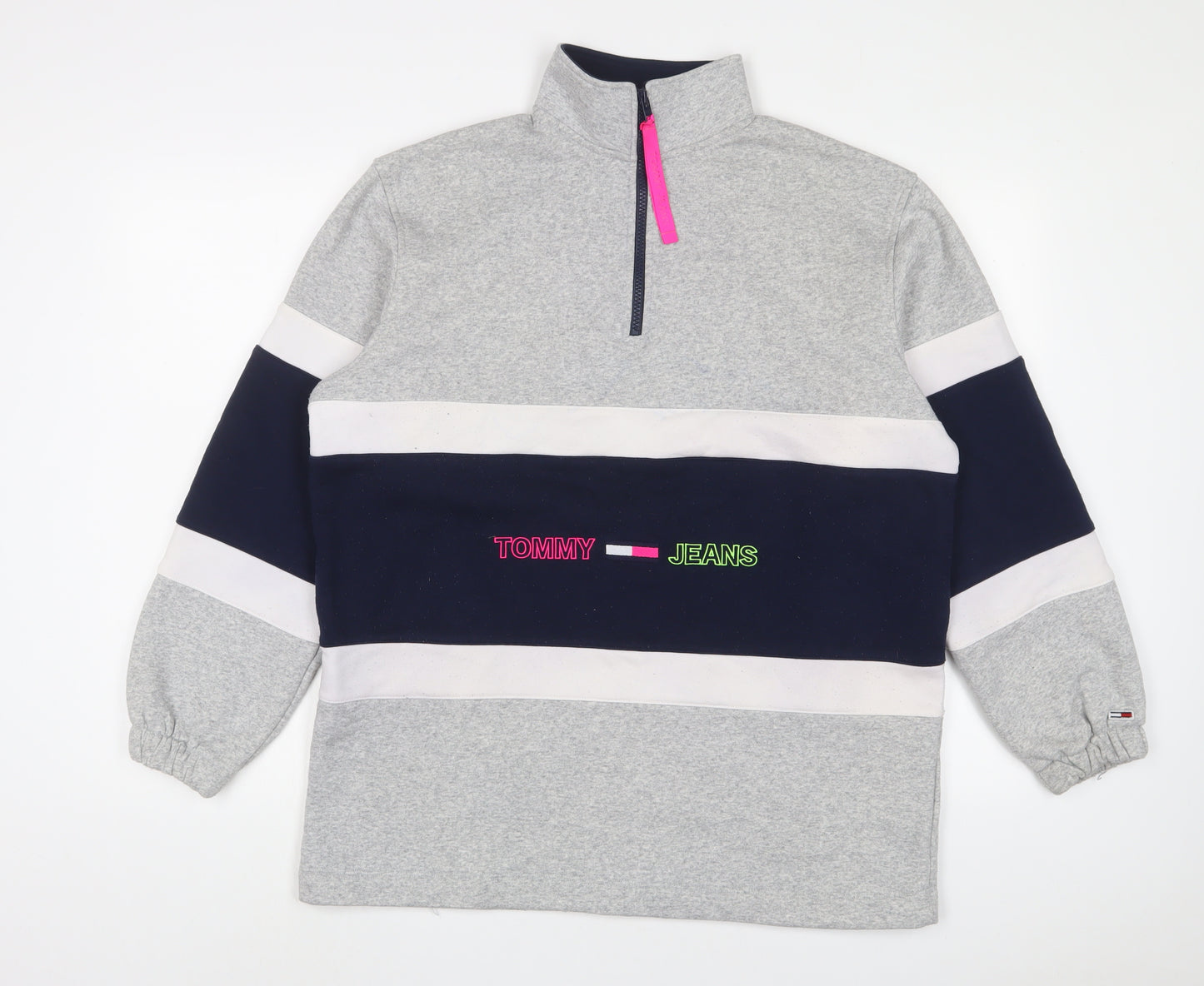 Tommy Hilfiger Womens Grey Cotton Pullover Sweatshirt Size S Zip - Embroidered