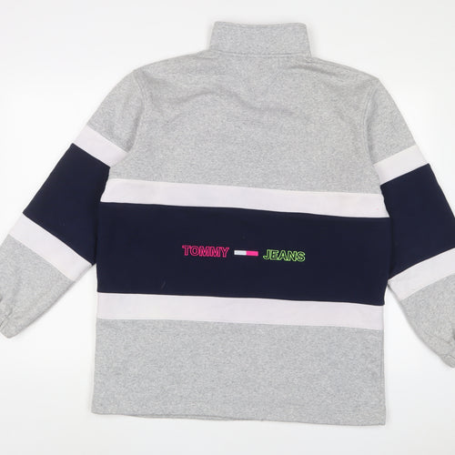 Tommy Hilfiger Womens Grey Cotton Pullover Sweatshirt Size S Zip - Embroidered