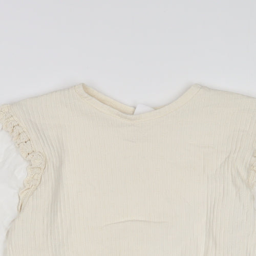 Zara Girls Beige Cotton Basic T-Shirt Size 13-14 Years Crew Neck Pullover