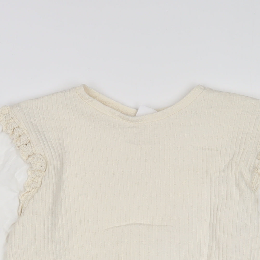 Zara Girls Beige Cotton Basic T-Shirt Size 13-14 Years Crew Neck Pullover