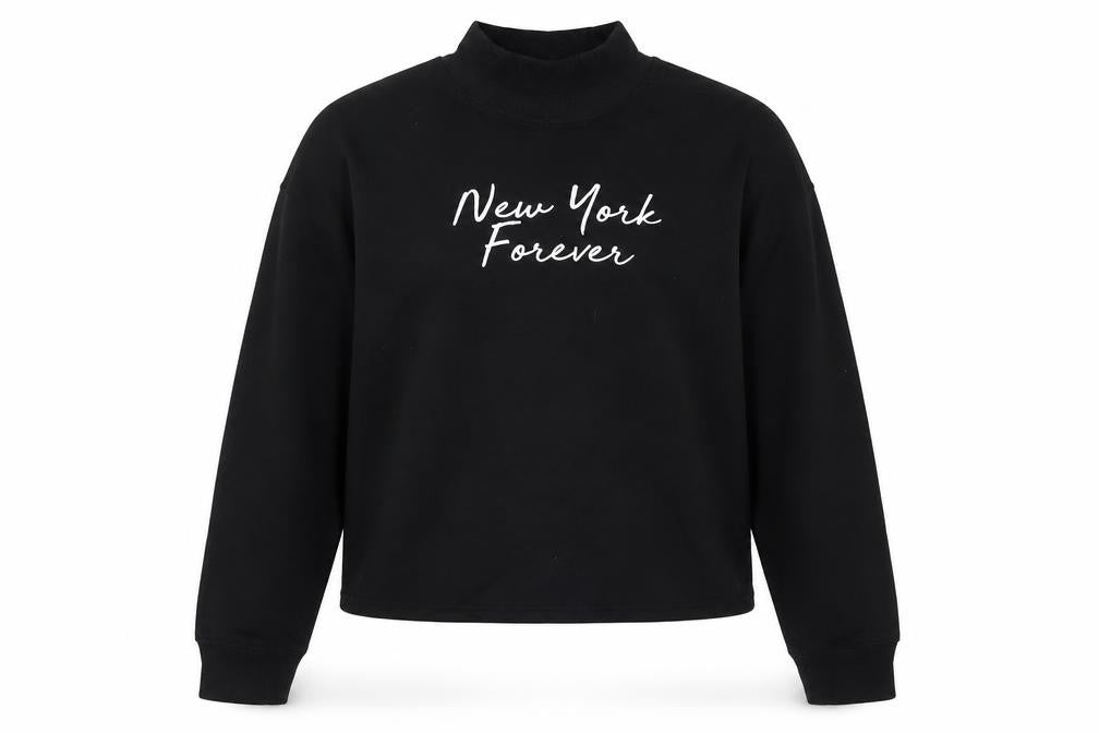 Front view of Zara women’s black cotton pullover sweatshirt, size M, pullover - new york