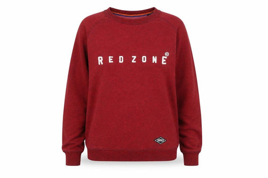 Front view of SWIMZI women’s red cotton pullover sweatshirt, size S, pullover
