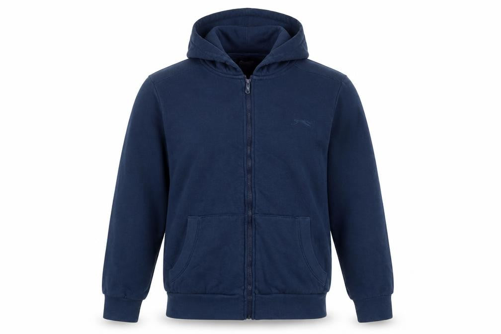 Front view of Slazenger men’s blue polyester full zip hoodie, size S, - logo, embroidered