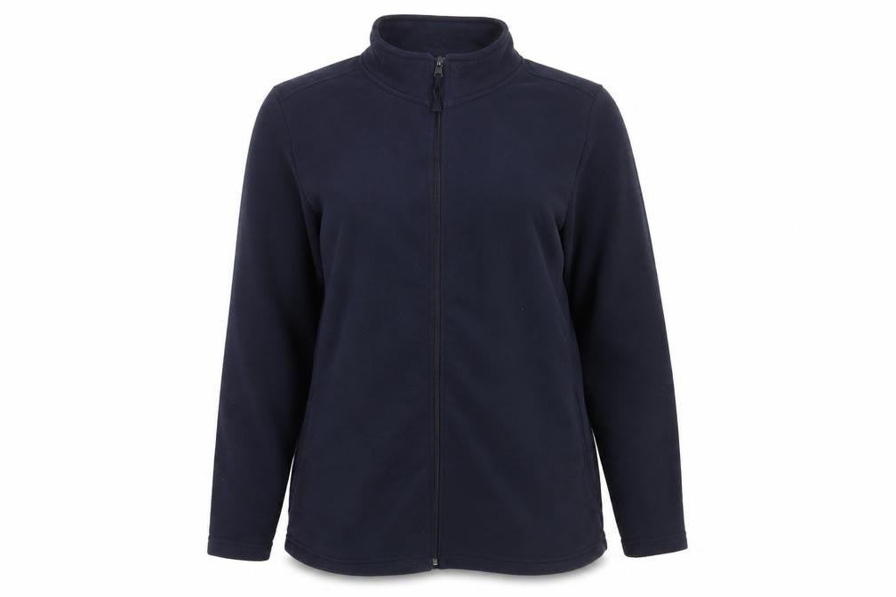 Front view of bonmar women’s blue polyester full zip sweatshirt, size UK 16, zip