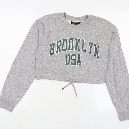 Bershka Womens Grey Cotton Pullover Sweatshirt Size XS Pullover