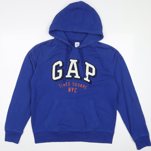 Gap Mens Blue Cotton Pullover Hoodie Size M - Logo, Embroidered