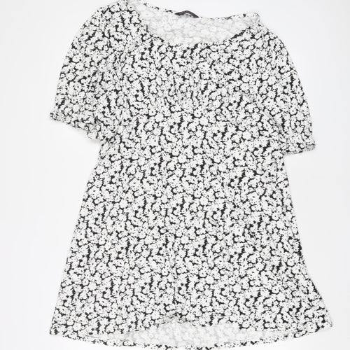 Marks and Spencer Womens Blue Floral Viscose A-Line Size 16 Scoop Neck Pullover