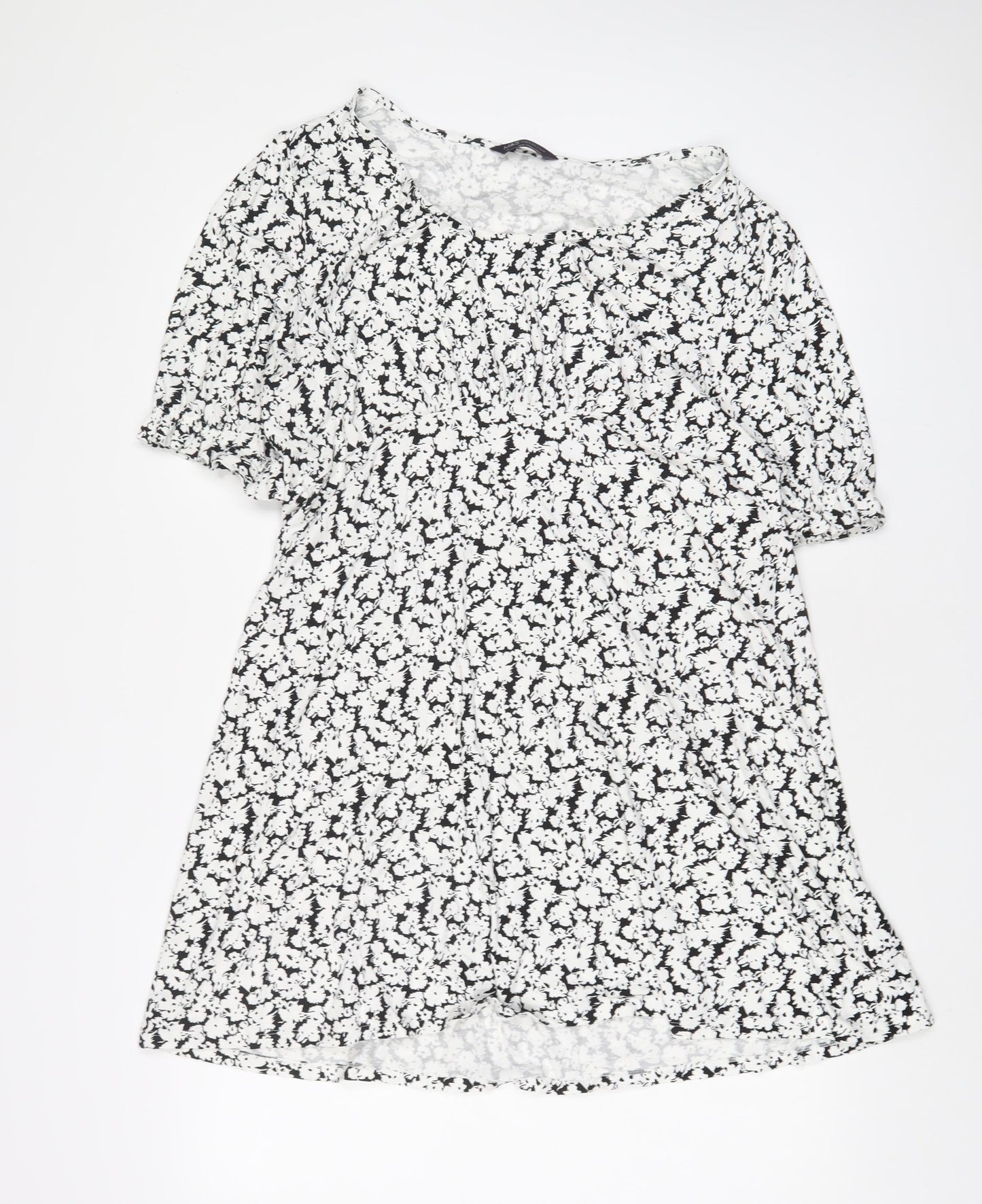 Marks and Spencer Womens Blue Floral Viscose A-Line Size 16 Scoop Neck Pullover