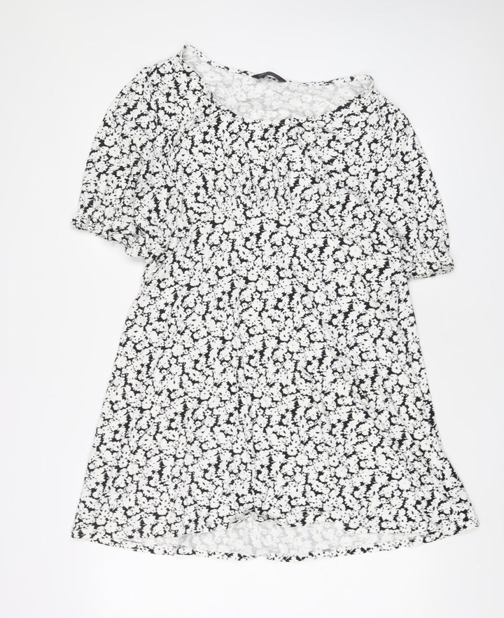 Marks and Spencer Womens Blue Floral Viscose A-Line Size 16 Scoop Neck Pullover