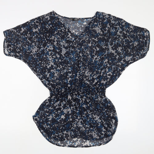 Express Womens Blue Geometric Polyester Tunic Blouse Size S V-Neck