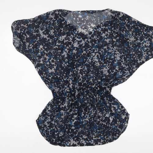 Express Womens Blue Geometric Polyester Tunic Blouse Size S V-Neck