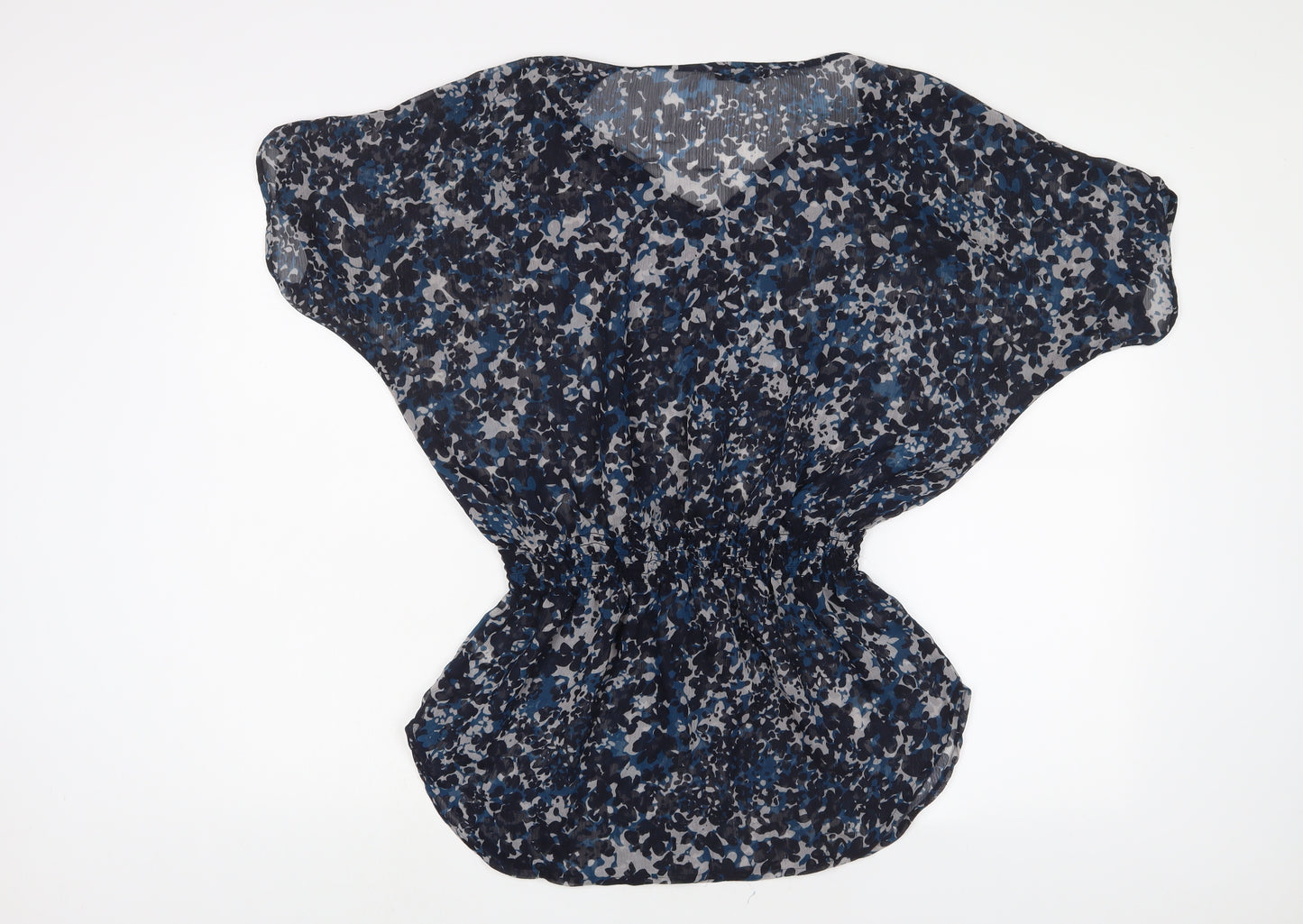 Express Womens Blue Geometric Polyester Tunic Blouse Size S V-Neck