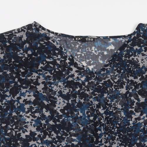 Express Womens Blue Geometric Polyester Tunic Blouse Size S V-Neck