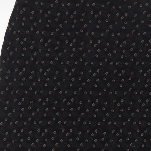 Laura Ashley Womens Black Floral Cotton A-Line Skirt Size 10