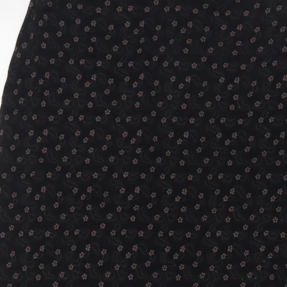 Laura Ashley Womens Black Floral Cotton A-Line Skirt Size 10