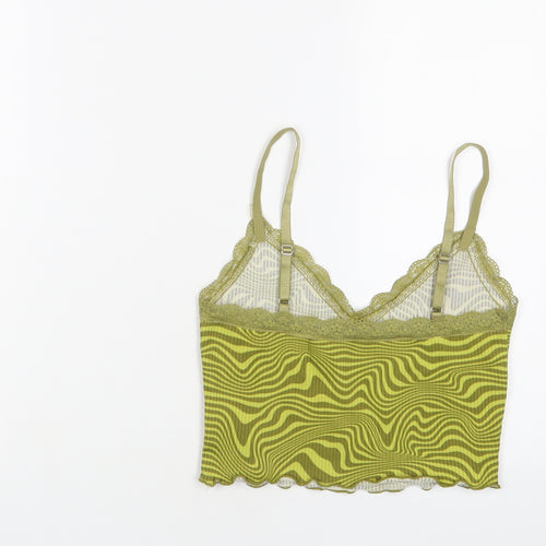 H&M Womens Green Geometric Polyester Cropped Tank Size S V-Neck - Lace