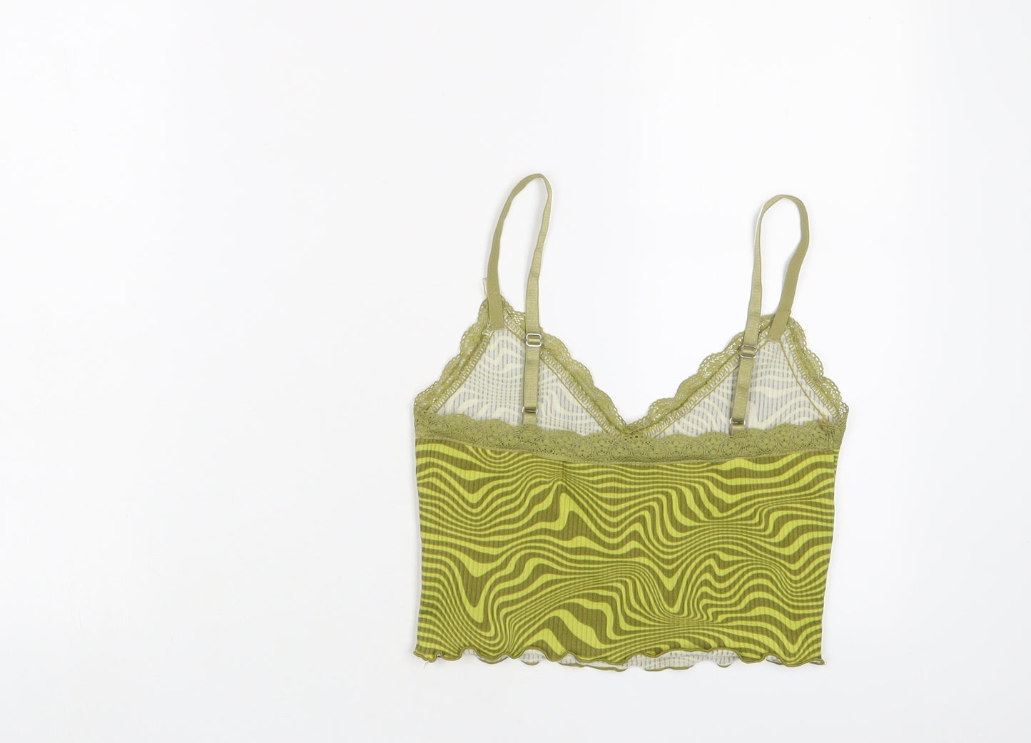 H&M Womens Green Geometric Polyester Cropped Tank Size S V-Neck - Lace