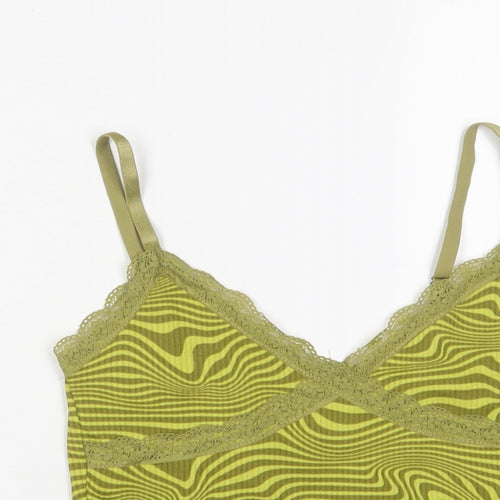 H&M Womens Green Geometric Polyester Cropped Tank Size S V-Neck - Lace