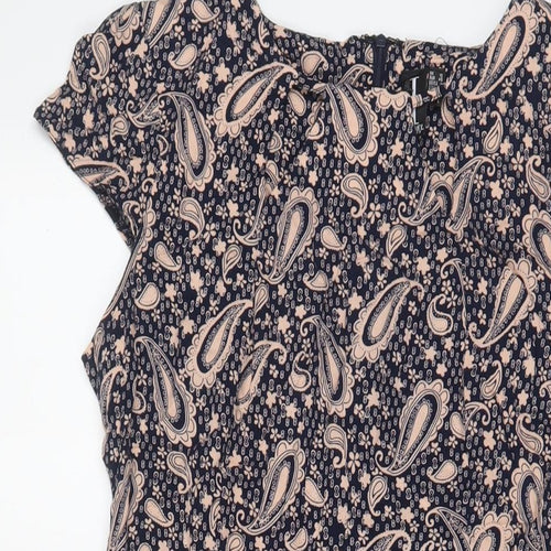 Izabel London Womens Blue Geometric Viscose A-Line Size 12 Crew Neck Zip