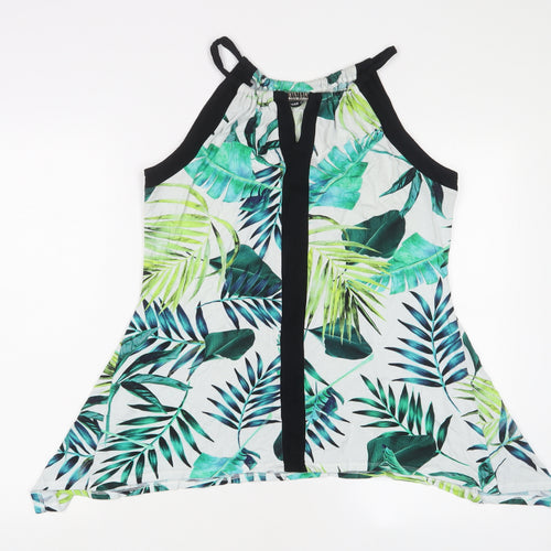 Roman Womens Blue Geometric Viscose Tunic Tank Size 14 Boat Neck