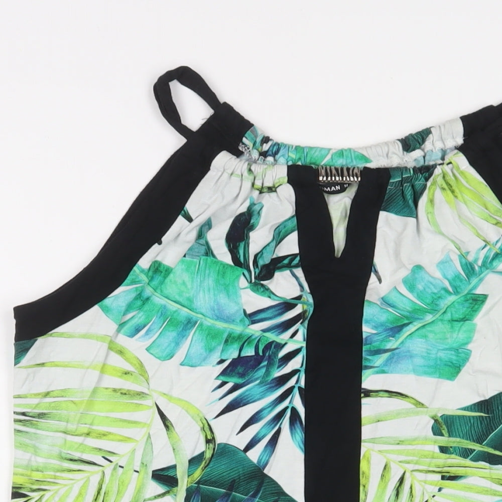 Roman Womens Blue Geometric Viscose Tunic Tank Size 14 Boat Neck