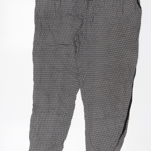 Anne Carson Womens Grey Geometric Viscose Trousers Size XL L26 in Regular Drawstring