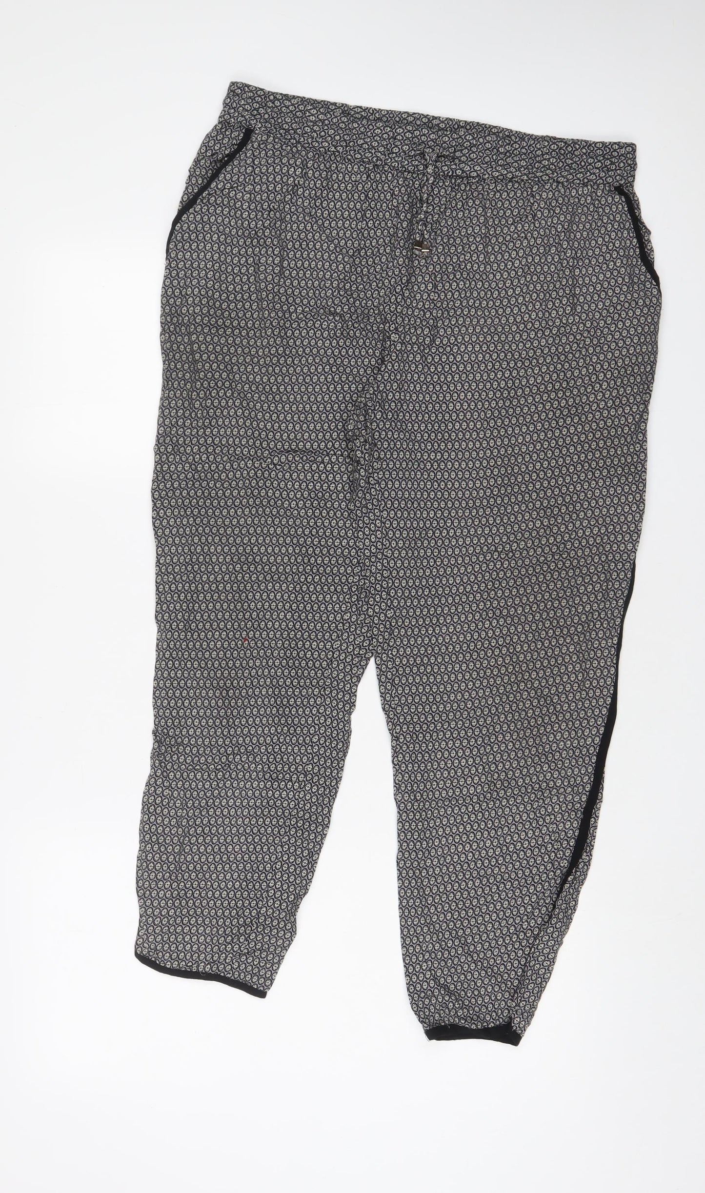 Anne Carson Womens Grey Geometric Viscose Trousers Size XL L26 in Regular Drawstring