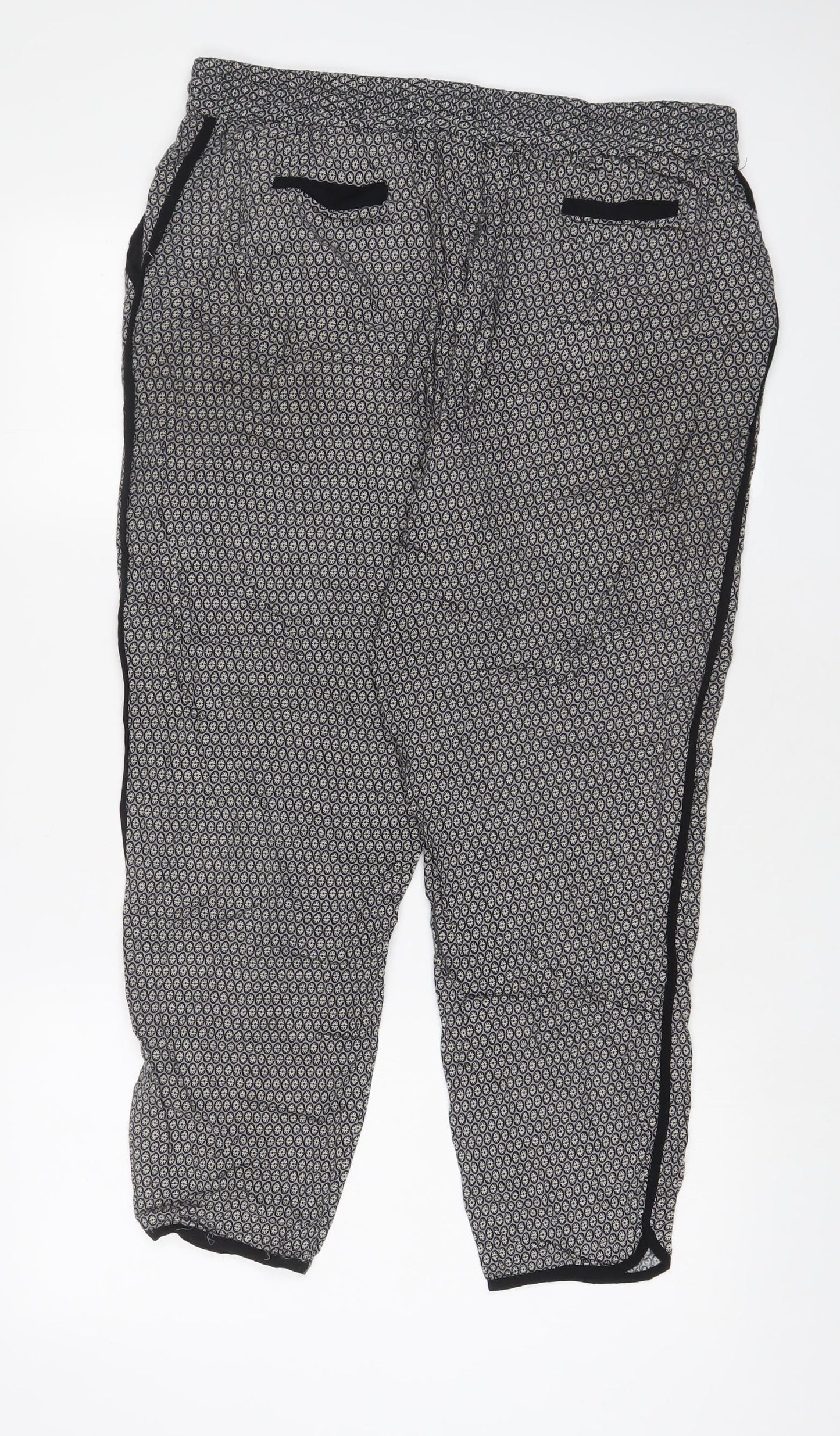Anne Carson Womens Grey Geometric Viscose Trousers Size XL L26 in Regular Drawstring