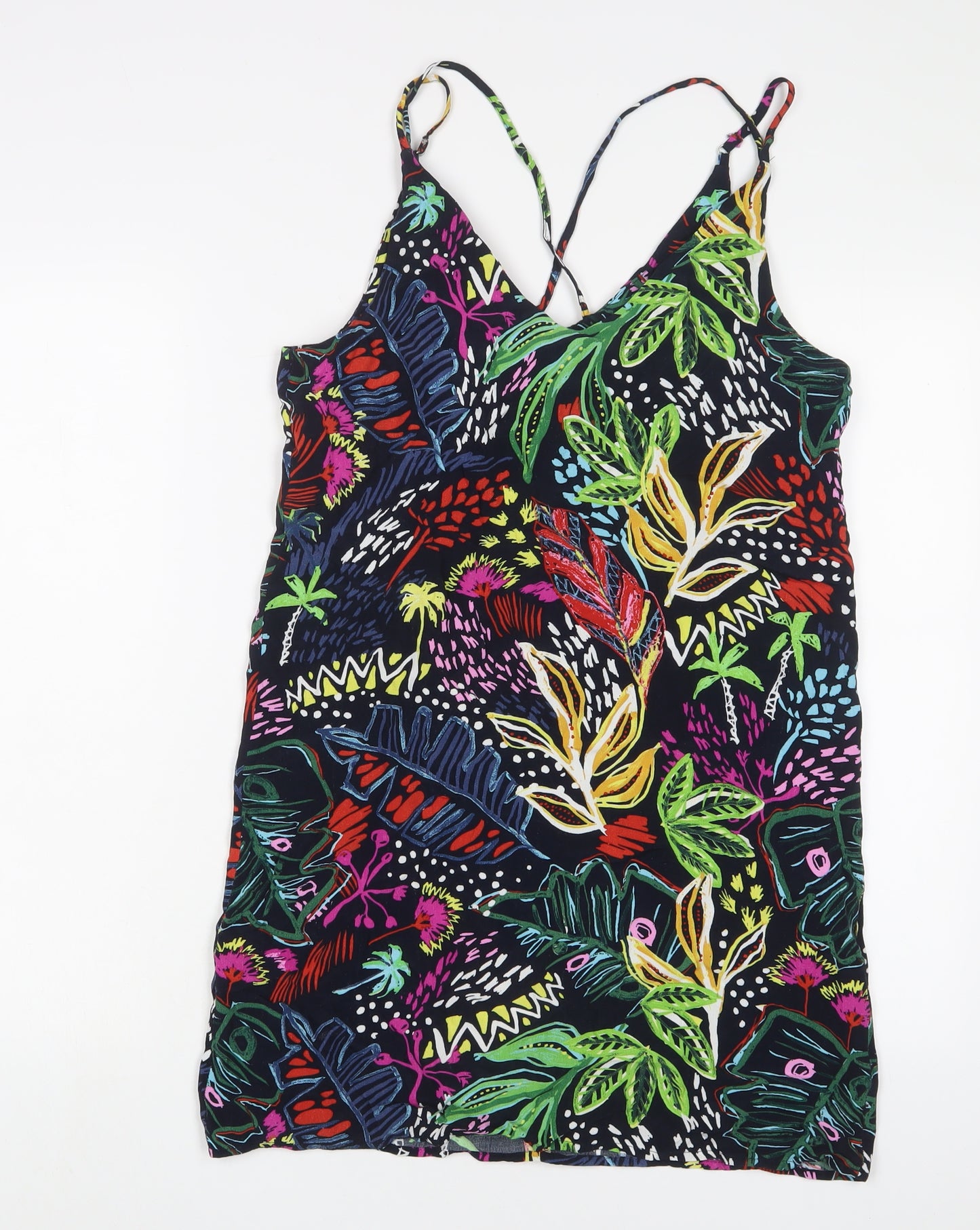 Topshop Womens Multicoloured Geometric Viscose A-Line Size 8 V-Neck Pullover