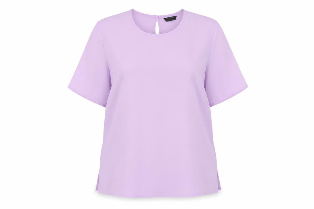 Front view of Debenhams women’s purple polyester basic t-shirt, size UK 14, crew neck