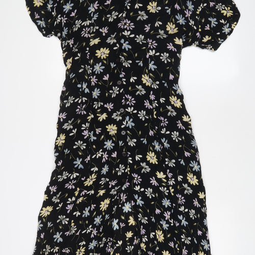 Accent Plus Womens Black Floral Viscose A-Line Size 18 Scoop Neck Button